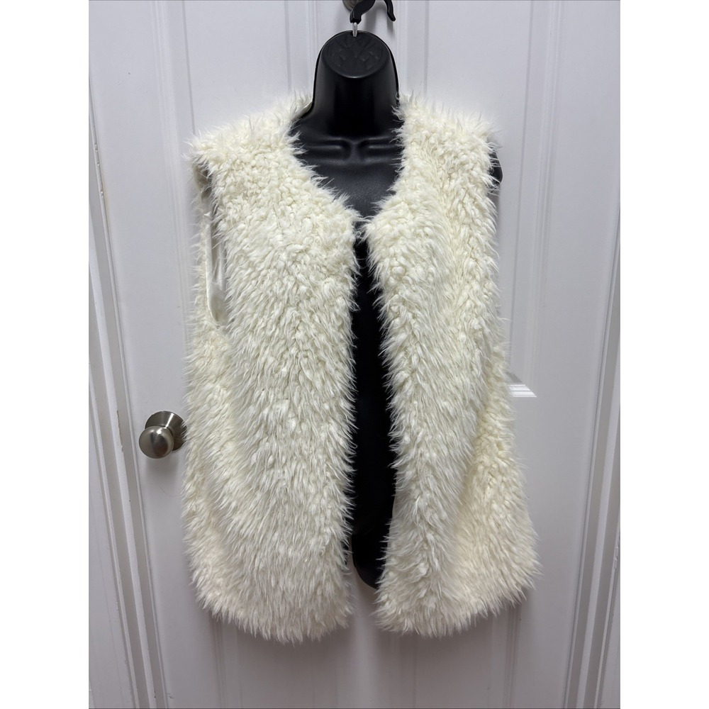 Angie Faux Fur Ivory Boho Hippy Fluffy Whimsical Vest - Size Large